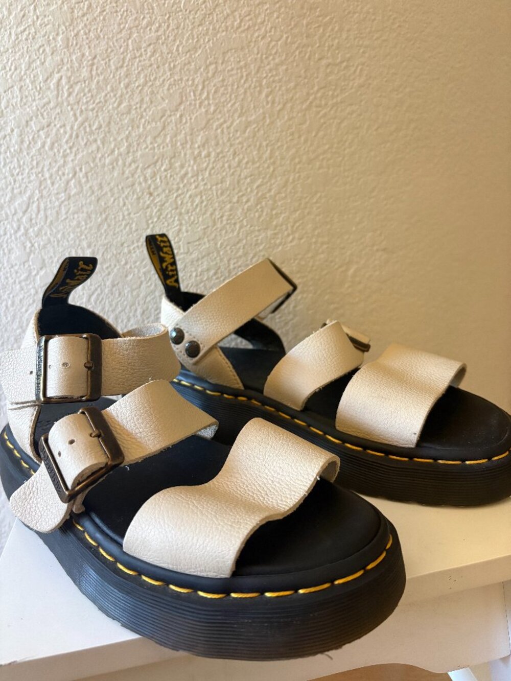 Dr. Martens Blaire Ivory Leather Platform Sandals